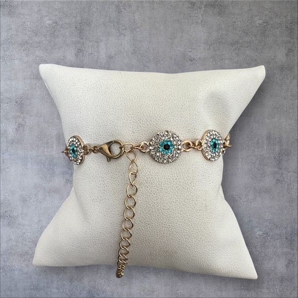 Paved evil eyes bracelet gold plated, adjustable size - Picture 2 of 3